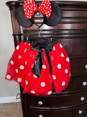 Disney Minnie Mouse Red & Black Polka Dot Skirt and headband